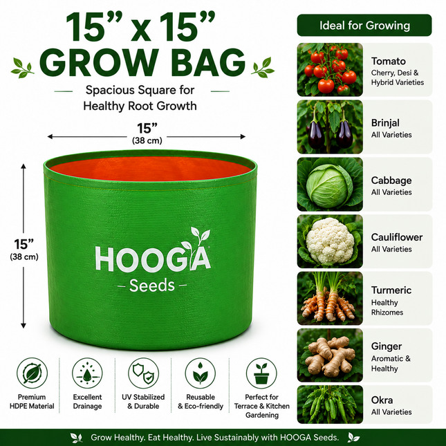 15x15 HDPE Grow Bag for Vegetables & Fruit Plants | Hooga Seeds