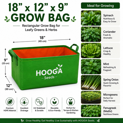 18x12x9 Rectangular HDPE Grow Bag for Kitchen Gardens | Hooga Seeds