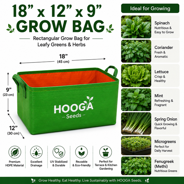 18x12x9 Rectangular HDPE Grow Bag for Kitchen Gardens | Hooga Seeds