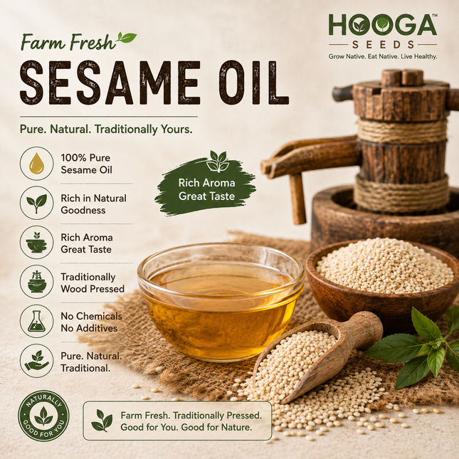 Farm Fresh | Slow Wood Pressed Sesame Oil for Cooking | HOOGA Seeds