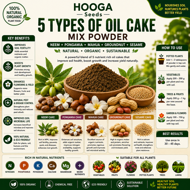 5-in-1 Oil Cake Mix Fertiliser | Neem, Pongamia, Mahua, Groundnut and Sesame | HOOGA Seeds