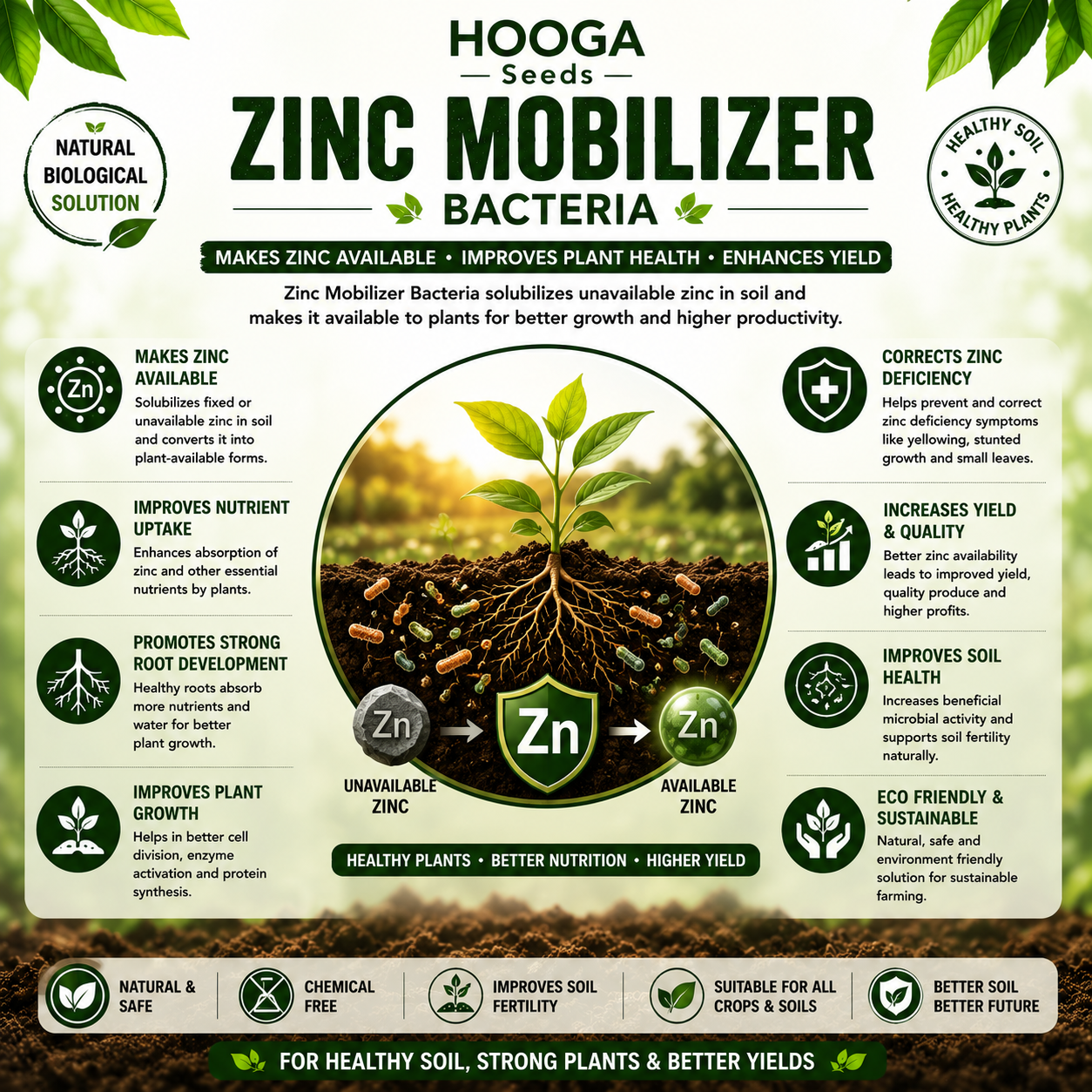 Zinc Mobilizer Bacteria 1 Litre | ZSB Biofertilizer for Plants | HOOGA Seeds