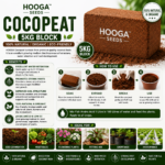 Premium Cocopeat 5 KG Block | Coco Coir Growing Medium for Plants | HOOGA Seeds